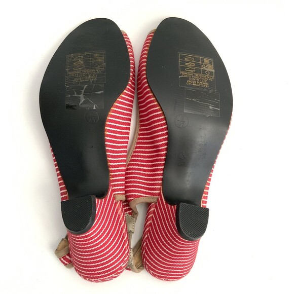 Atmosphere Kitten Heel Sandals Size 41 US 8M Red Stripe Slingback Peep-toe - Picture 9 of 11
